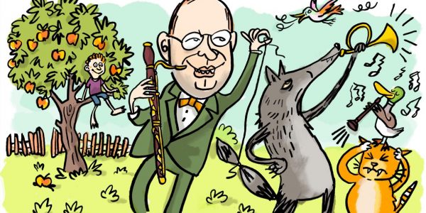 klassik, klassische musik, illustration, Peter und der wolf, musikmärchen, tiere, komponisten, porträt, portait, musik, karikatur, cartoon, komponist,
